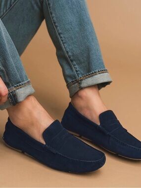 Mercanti Fiorentini Blue Suede Penny Loafers